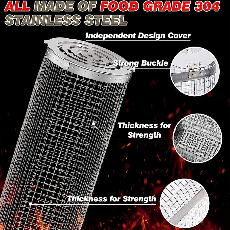 Basket Stainless Steel Rolling Grilling Basket Wire Mesh