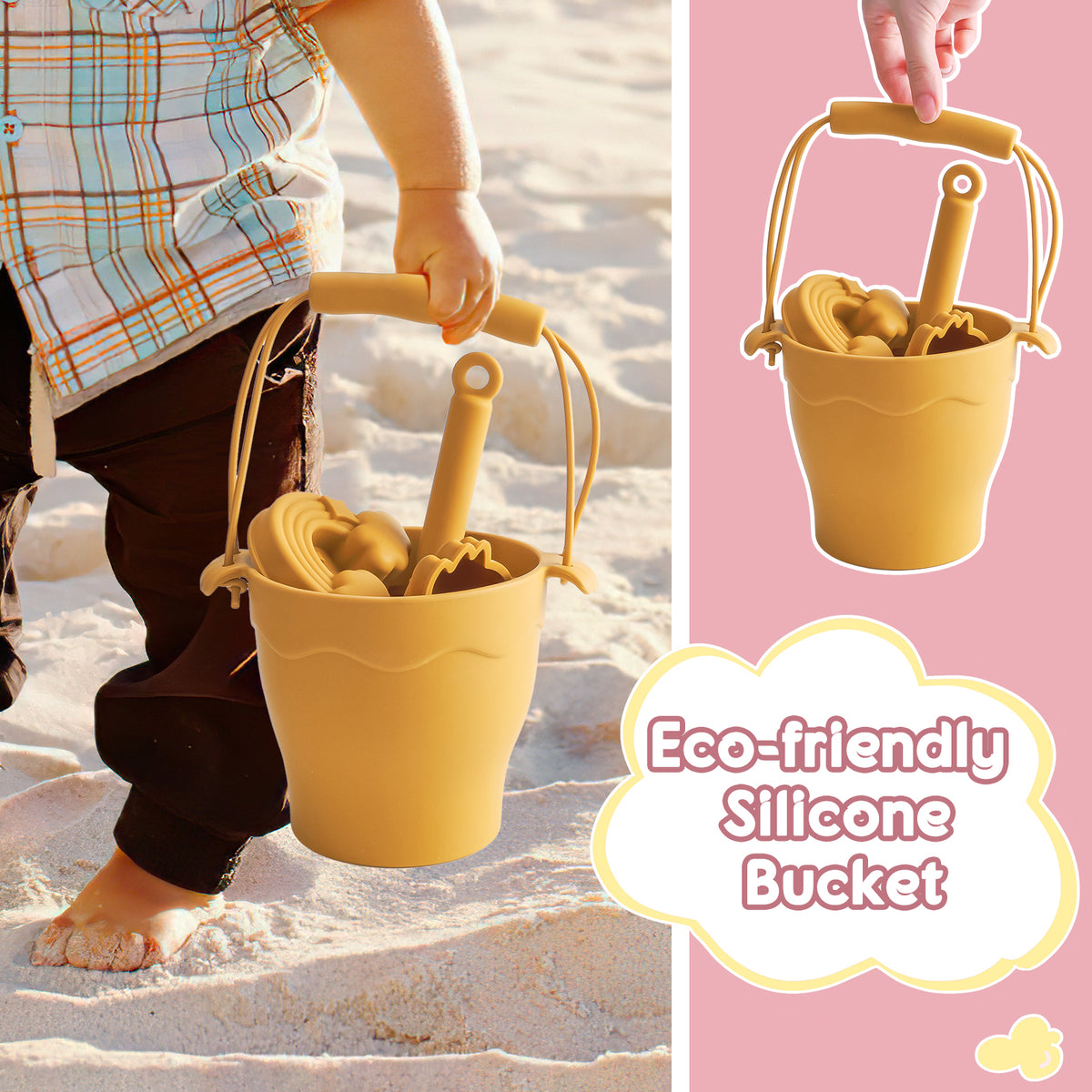 Children Toys Silicone Beach Toy Set with Bucket