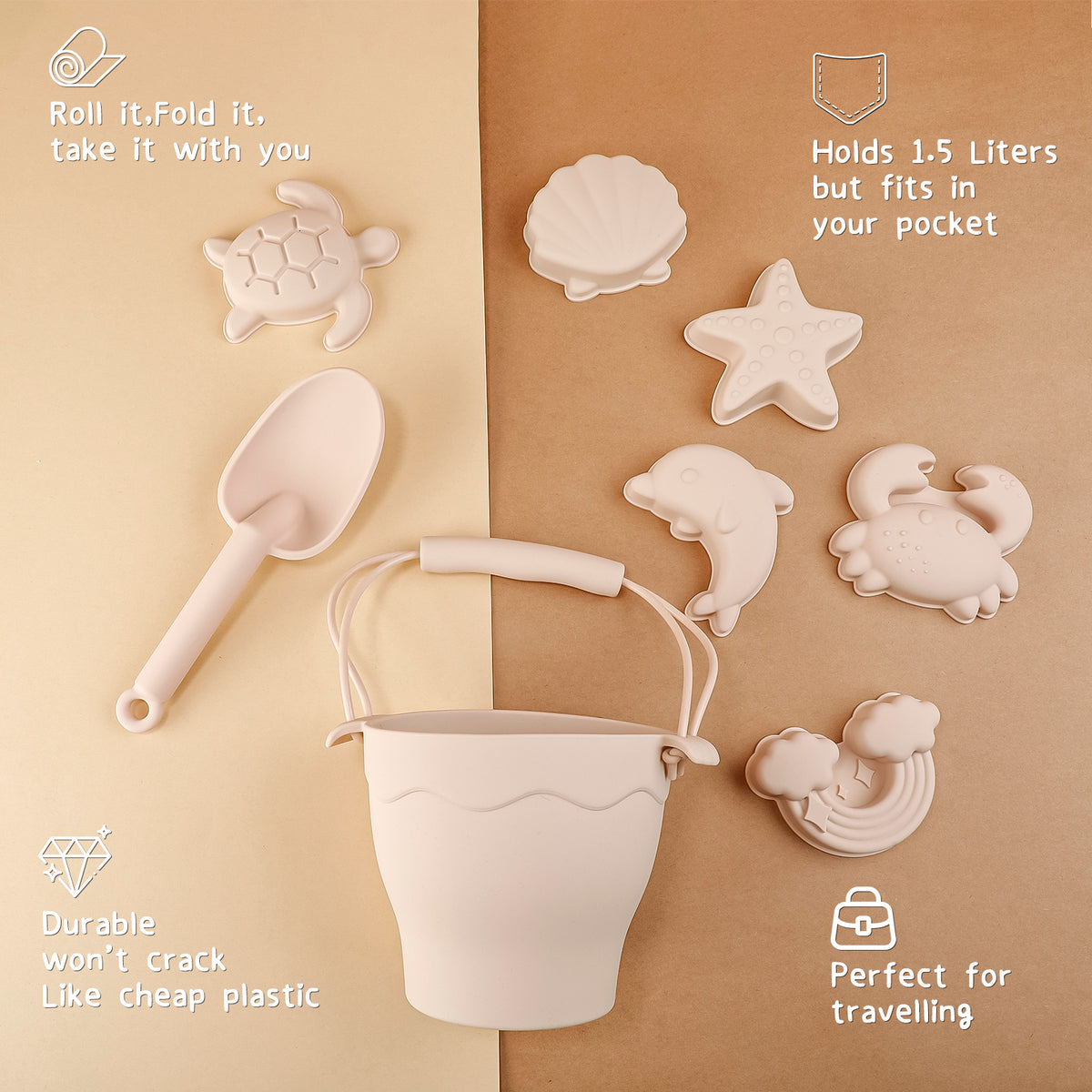 Children Toys Silicone Beach Toy Set with Bucket