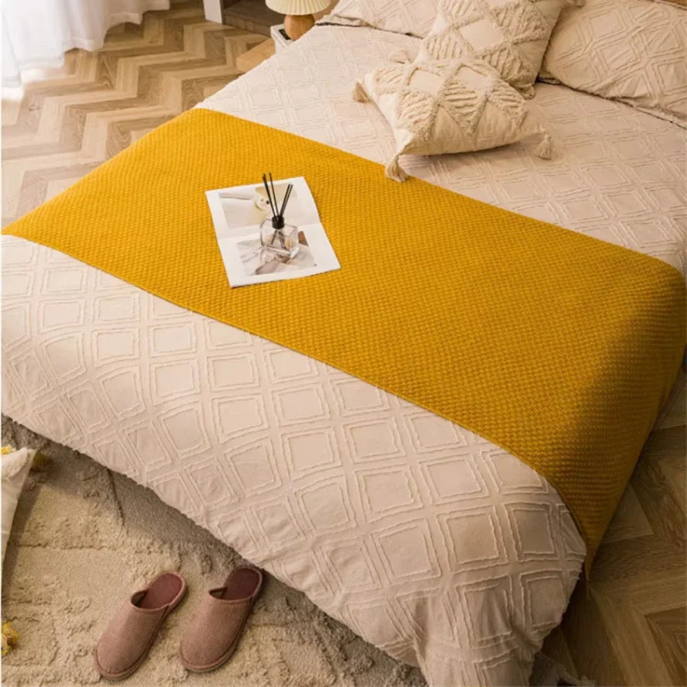 1PC Nordic Knit Blankets for Bed Sofa Couch Chunky Bedspread Knitted Throw Blanket with Tassel Waffle Embossed Blanket Peitto
