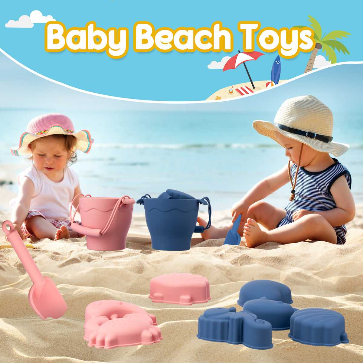 Children Toys Silicone Beach Toy Set with Bucket