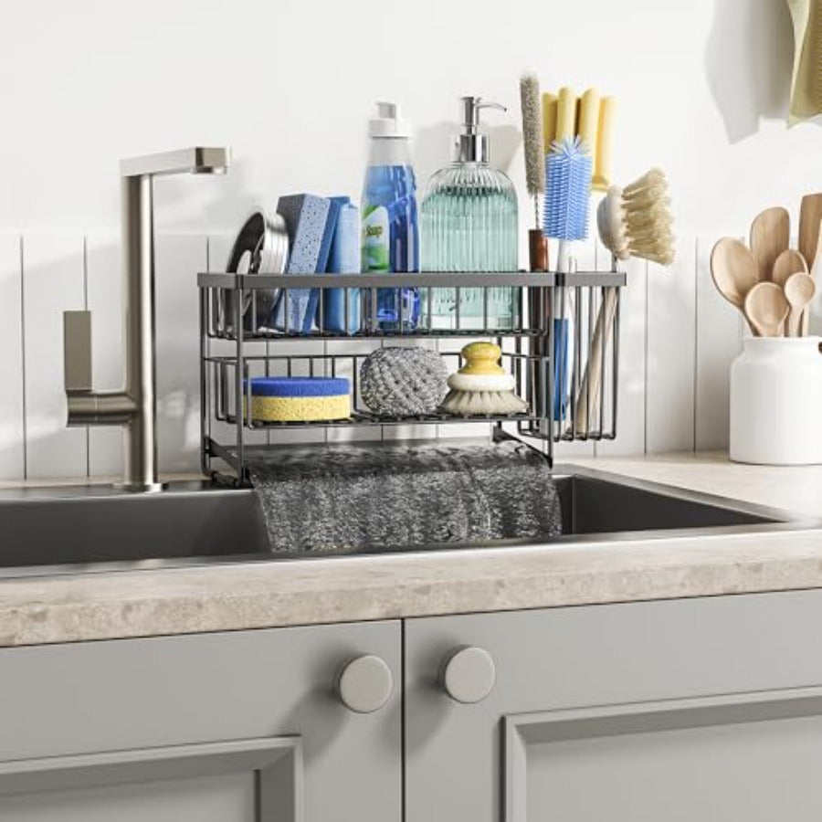 Cisily Silver 2-Tier Kitchen Sink Caddy Organzier Rack