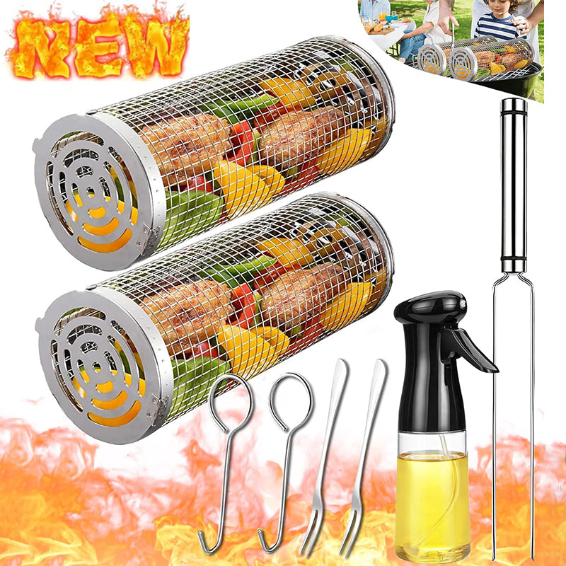 Basket Stainless Steel Rolling Grilling Basket Wire Mesh