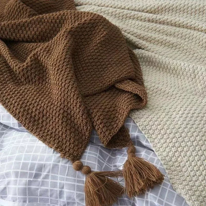 1PC Nordic Knit Blankets for Bed Sofa Couch Chunky Bedspread Knitted Throw Blanket with Tassel Waffle Embossed Blanket Peitto