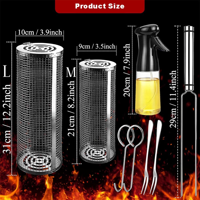 Basket Stainless Steel Rolling Grilling Basket Wire Mesh