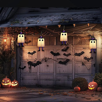 Halloween Hanging Ghost Decorations, Outdoor Halloween Witches Hat Lights, Glowing Ghosts for Garden Trees, Yard Halloween Decor