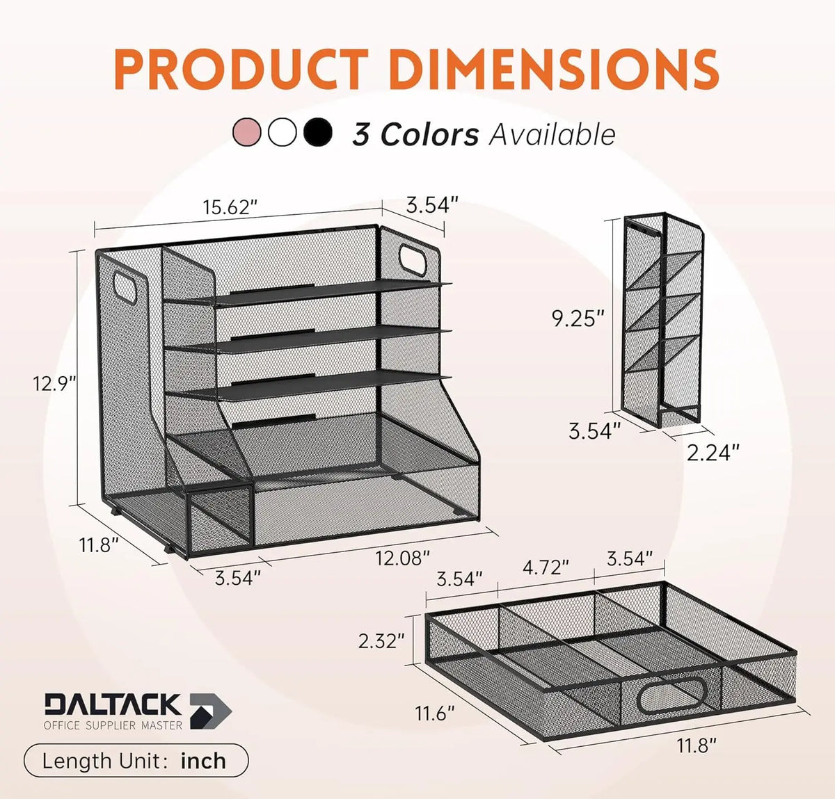 Mesh Desk Organizer Five Tier Letter Tray with File Holder Pen Holder Sliding Drawer Storage