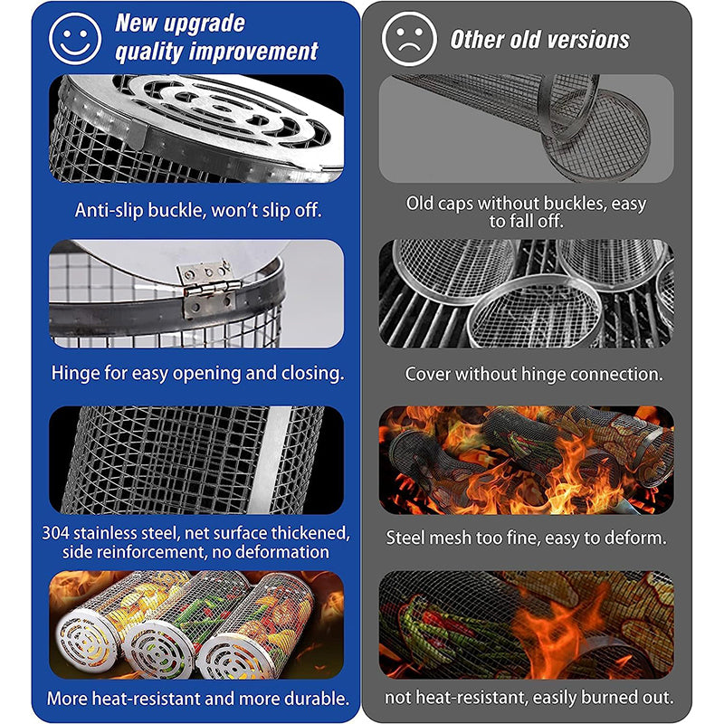 Basket Stainless Steel Rolling Grilling Basket Wire Mesh