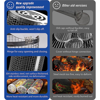 Basket Stainless Steel Rolling Grilling Basket Wire Mesh