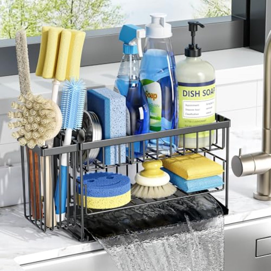Cisily Silver 2-Tier Kitchen Sink Caddy Organzier Rack