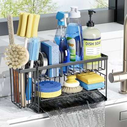 Cisily Silver 2-Tier Kitchen Sink Caddy Organzier Rack