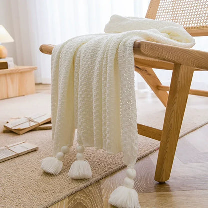 1PC Nordic Knit Blankets for Bed Sofa Couch Chunky Bedspread Knitted Throw Blanket with Tassel Waffle Embossed Blanket Peitto