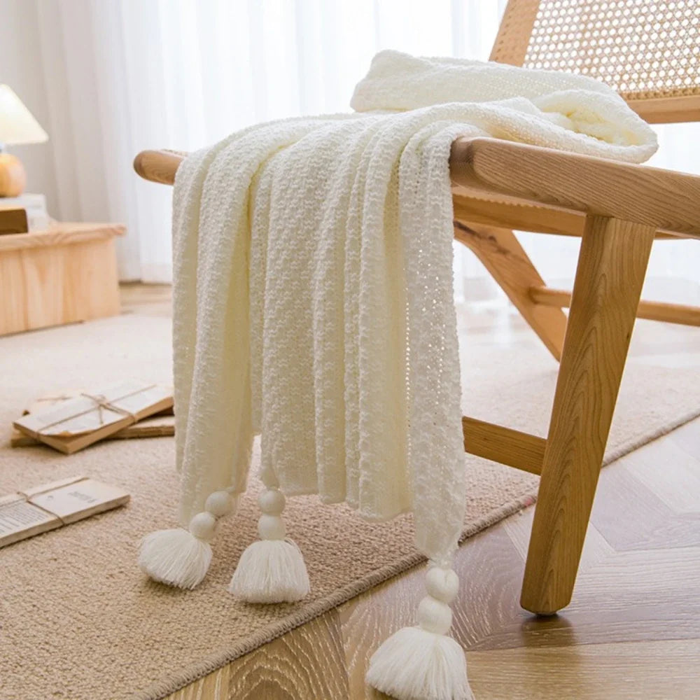 1PC Nordic Knit Blankets for Bed Sofa Couch Chunky Bedspread Knitted Throw Blanket with Tassel Waffle Embossed Blanket Peitto