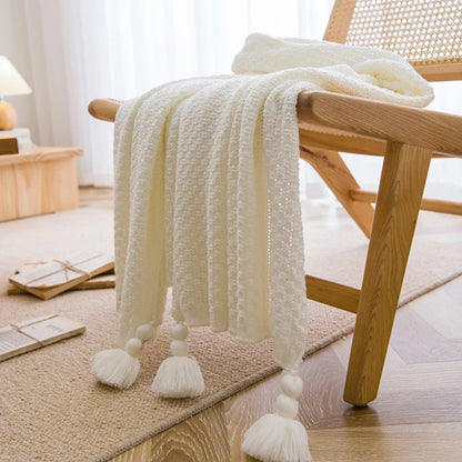 1PC Nordic Knit Blankets for Bed Sofa Couch Chunky Bedspread Knitted Throw Blanket with Tassel Waffle Embossed Blanket Peitto
