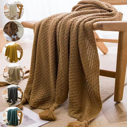 1PC Nordic Knit Blankets for Bed Sofa Couch Chunky Bedspread Knitted Throw Blanket with Tassel Waffle Embossed Blanket Peitto