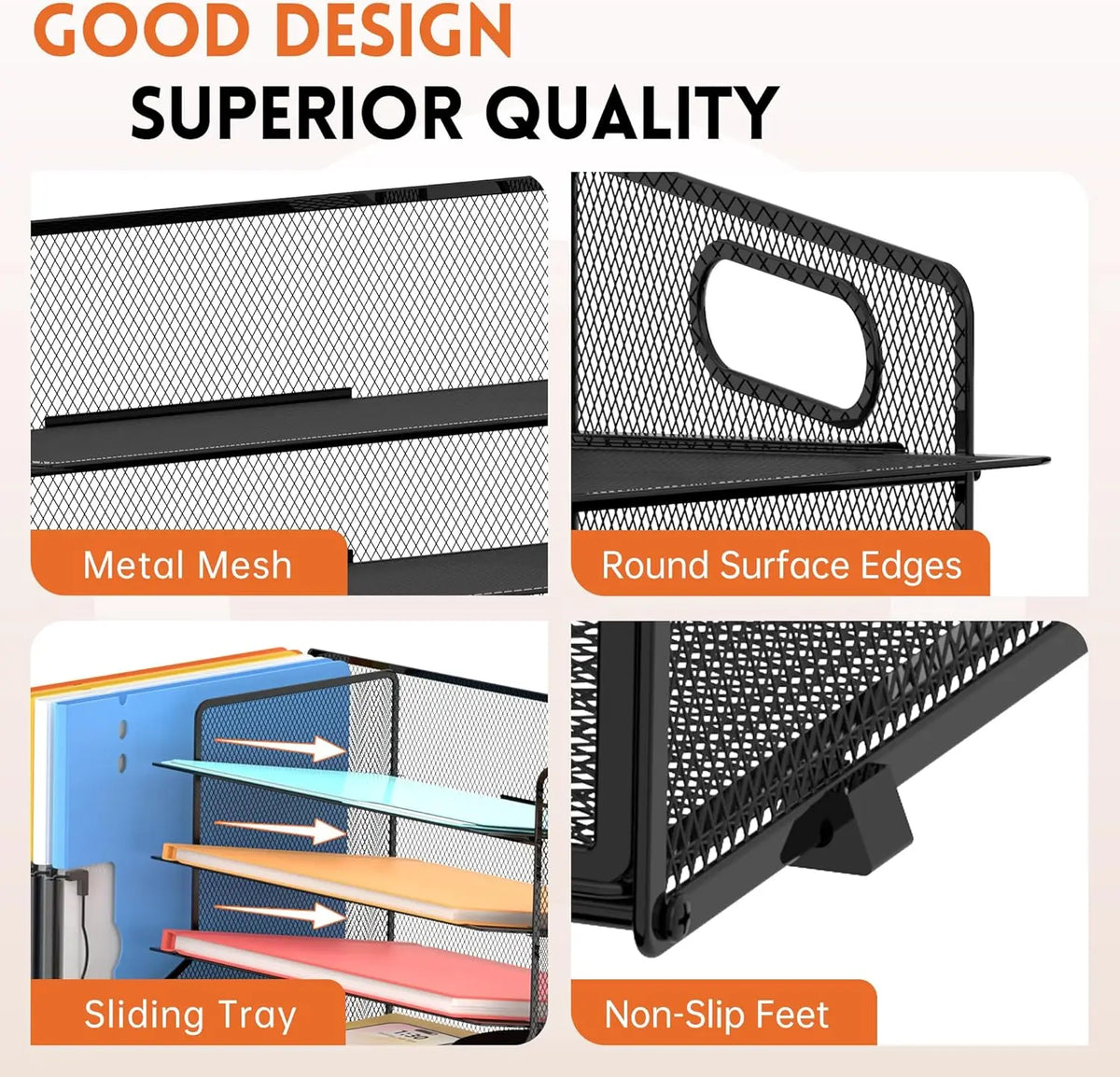 Mesh Desk Organizer Five Tier Letter Tray with File Holder Pen Holder Sliding Drawer Storage