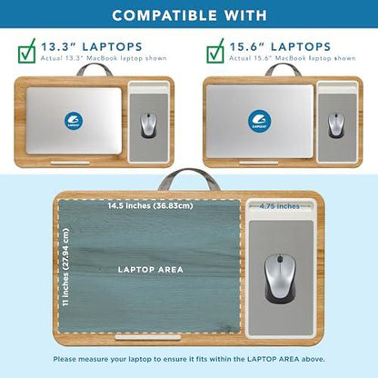 Bamboo Lap Desk with Cushion Portable Laptop Tray