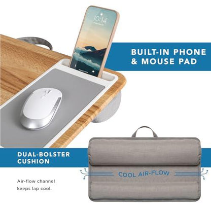 Bamboo Lap Desk with Cushion Portable Laptop Tray